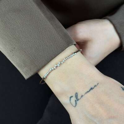 0.34 ct Markiz Pırlanta Kelepçe Bileklik – 14 Ayar Altın - 4