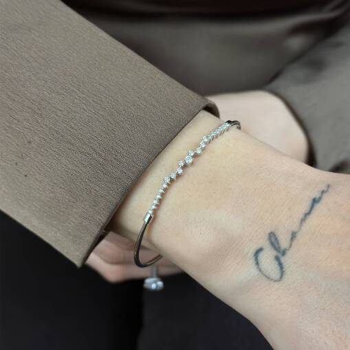 0.34 ct Markiz Pırlanta Kelepçe Bileklik – 14 Ayar Altın - 5