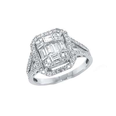 Pırlanta Kolları Taşlı Baget Yüzük - ENGİNGOLD