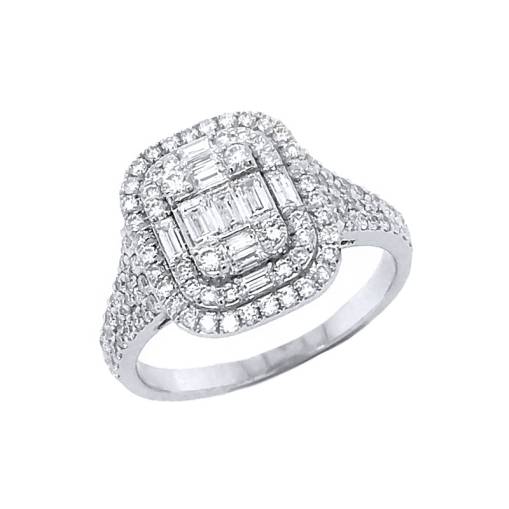 Pırlanta Kolları Taşlı Baget Yüzük - 1