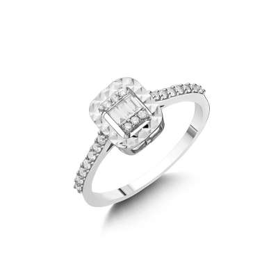 Pırlanta Kolları Taşlı Efektli Yüzük - ENGİNGOLD STR