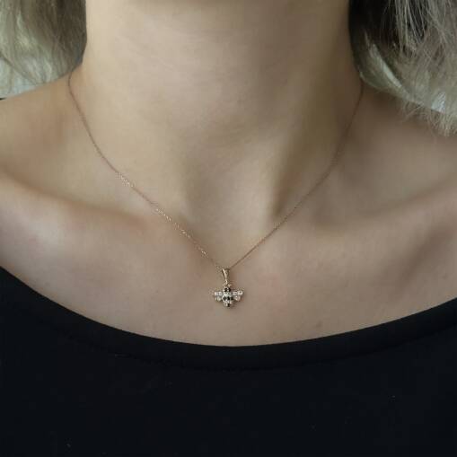 Pırlanta Taşlı Arı Kolye - 14 Ayar Altın Rose Gold Kaplama - 5