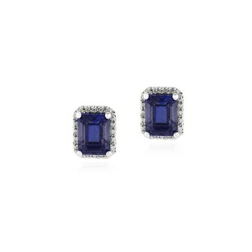 Pırlantalı Baget Safir Taşlı Küpe - 1