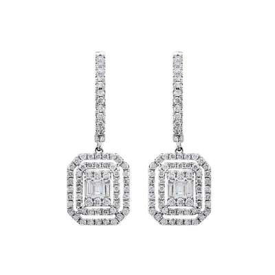 Pırlantalı Baget Taşlı Sallantılı Küpe - ENGİNGOLD STR