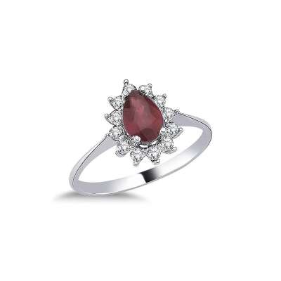 Pırlantalı Damla Yakut Taşlı Yüzük - ENGİNGOLD KYR