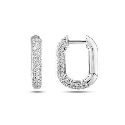Pırlantalı Oval Halka Küpe - 1