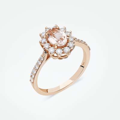Pırlantalı Oval Morganit Taşlı Yüzük - ENGİNGOLD KRL