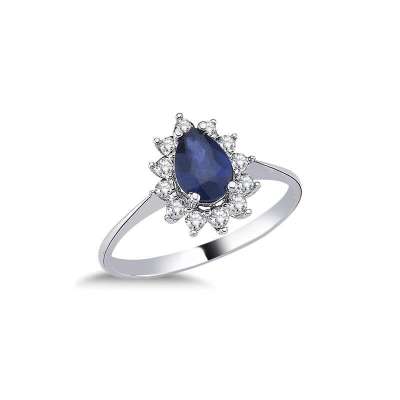 Pırlantalı Safir Taşlı Anturaj Yüzük - ENGİNGOLD