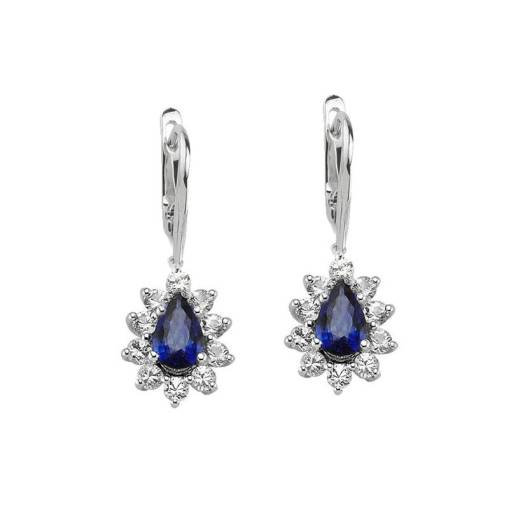 Pırlantalı Safir Taşlı Damla Küpe - 1