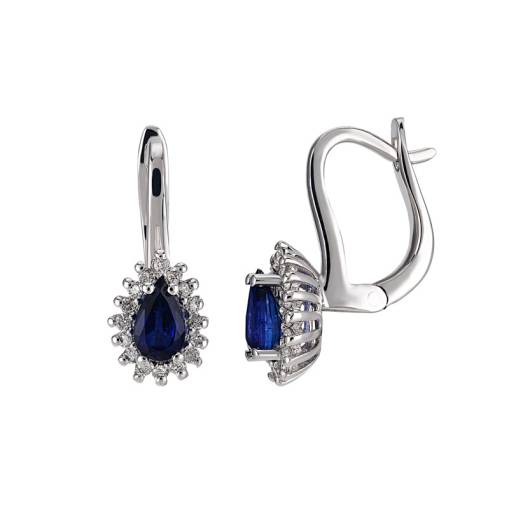 Pırlantalı Safir Taşlı Damla Model Küpe - 1