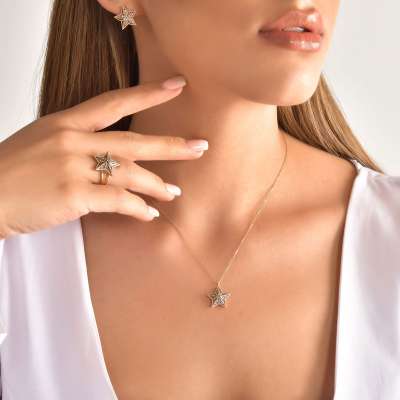 Pırlantalı Yıldız Figürlü Küpe - 3