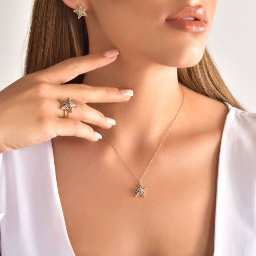 Pırlantalı Yıldız Figürlü Küpe - 3