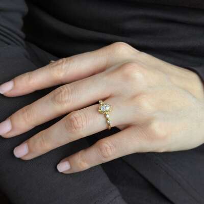 14 Ayar Altın Prenses Yüzük – Oval Taşlı Vintage Stil - 2