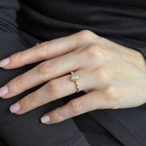 14 Ayar Altın Prenses Yüzük – Oval Taşlı Vintage Stil - 2