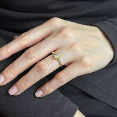 14 Ayar Altın Prenses Yüzük – Oval Taşlı Vintage Stil - 3