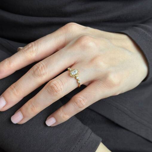 14 Ayar Altın Prenses Yüzük – Oval Taşlı Vintage Stil - 3