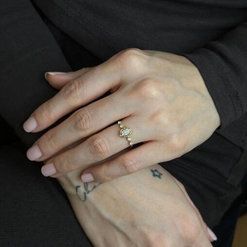 14 Ayar Altın Prenses Yüzük – Oval Taşlı Vintage Stil - 4