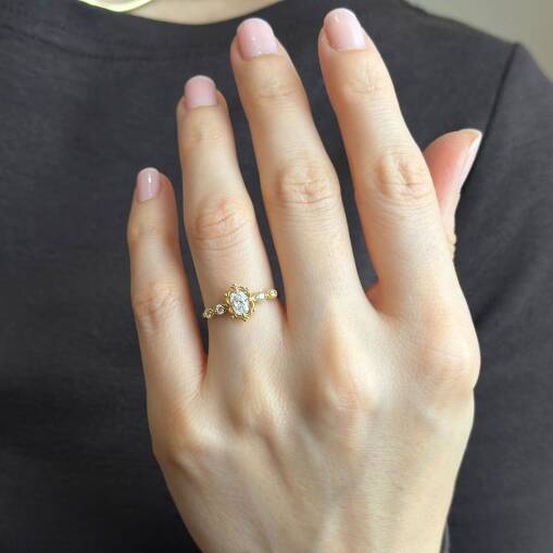 14 Ayar Altın Prenses Yüzük – Oval Taşlı Vintage Stil - 5