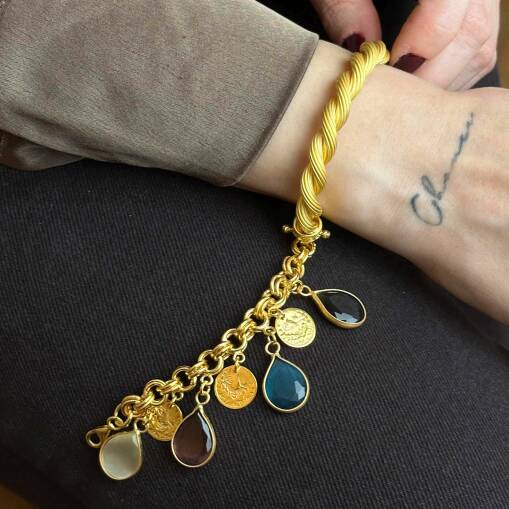 22 Ayar Altın Renkli Bileklik – Damla Taşlı Tasarım - 1