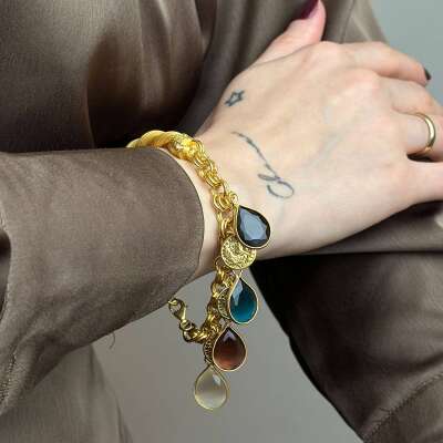 22 Ayar Altın Renkli Bileklik – Damla Taşlı Tasarım - 3