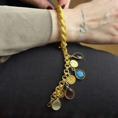 22 Ayar Altın Renkli Bileklik – Damla Taşlı Tasarım - 5