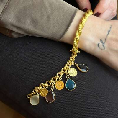 22 Ayar Altın Renkli Bileklik – Damla Taşlı Tasarım - 6