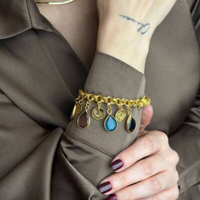 22 Ayar Altın Renkli Bileklik – Damla Taşlı Tasarım - 7