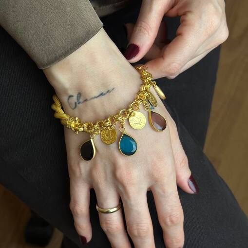 22 Ayar Altın Renkli Bileklik – Damla Taşlı Tasarım - 8