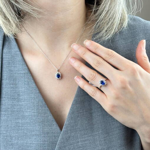 Safir Taşlı Pırlanta Kolye – Sevgililer Günü Özel Tasarım - 2