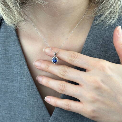 Safir Taşlı Pırlanta Kolye – Sevgililer Günü Özel Tasarım - 5