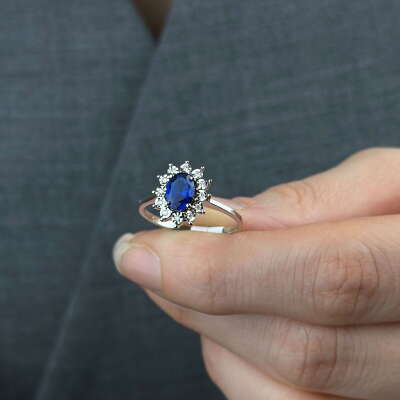 Safir Taşlı Pırlanta Yüzük – 14 Ayar Beyaz Altın Zarafet - 6