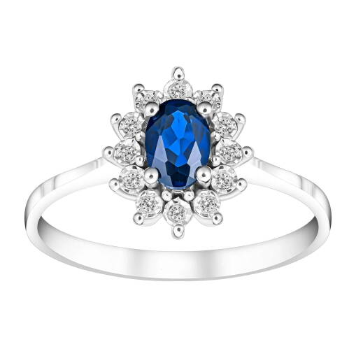 Safir Taşlı Pırlanta Yüzük – 14 Ayar Beyaz Altın Zarafet - 1