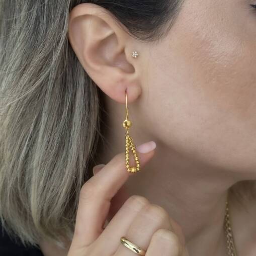 Sallantılı Dorika Damla Küpe 22 Ayar Altın Şık Tasarım - 2