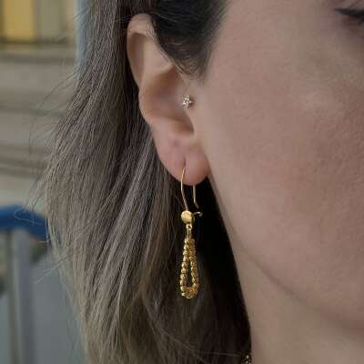 Sallantılı Dorika Damla Küpe 22 Ayar Altın Şık Tasarım - 3