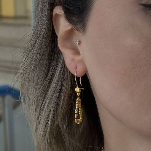 Sallantılı Dorika Damla Küpe 22 Ayar Altın Şık Tasarım - 3