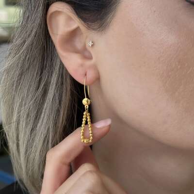 Sallantılı Dorika Damla Küpe 22 Ayar Altın Şık Tasarım - ENGİNGOLD SNR