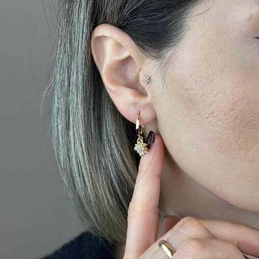 14 Ayar Altın Sallantılı Küpe – Kalemli Yaprak Zirkon Taşlı - 4