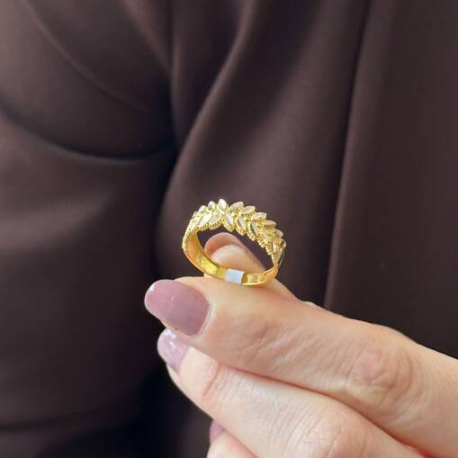 Sarmaşık Yaprak Detaylı 14 Ayar Altın Tasarım Yüzük - 4