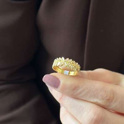 Sarmaşık Yaprak Detaylı 14 Ayar Altın Tasarım Yüzük - 5