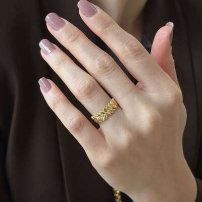 Sarmaşık Yaprak Detaylı 14 Ayar Altın Tasarım Yüzük - 2