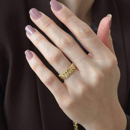 Sarmaşık Yaprak Detaylı 14 Ayar Altın Tasarım Yüzük - 2