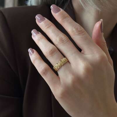 Sarmaşık Yaprak Detaylı 14 Ayar Altın Tasarım Yüzük - ENGİNGOLD ALT