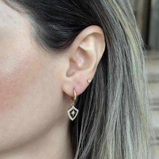 Siyah Mineli Taşlı Altın Kalkan Küpe – Gold Şıklık - 2