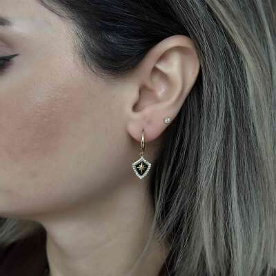 Siyah Mineli Taşlı Altın Kalkan Küpe – Gold Şıklık - ENGİNGOLD RZG