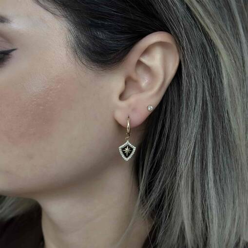 Siyah Mineli Taşlı Altın Kalkan Küpe – Gold Şıklık - 1