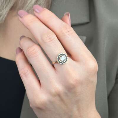 Siyah Mineli Taşlı Yüzük Büyük – Zarif Altın Tasarım - ENGİNGOLD LİA