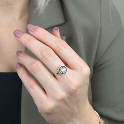 Siyah Mineli Taşlı Yüzük Büyük – Zarif Altın Tasarım - 2