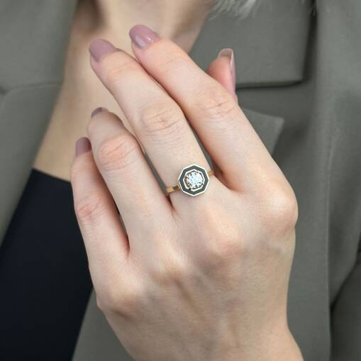 Siyah Mineli Taşlı Yüzük Büyük – Zarif Altın Tasarım - 3