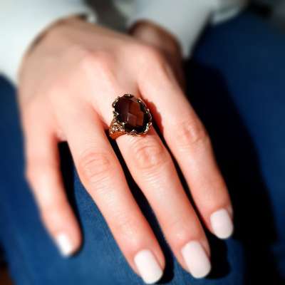 Smoky Quartz Taşlı Yüzük 14k Altın - 3