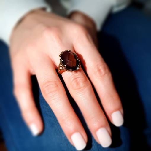 Smoky Quartz Taşlı Yüzük 14k Altın - 3